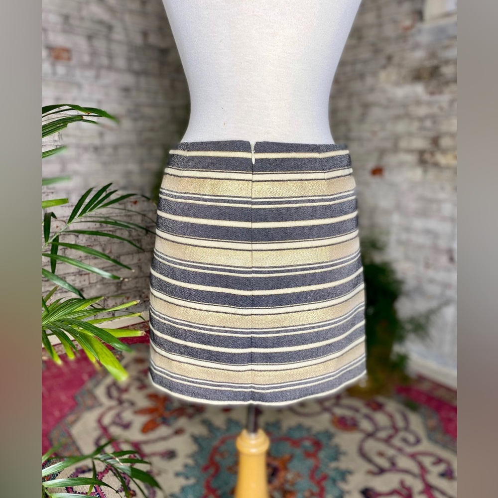 J. Crew Factory Gold Navy Metallic Stripped Preppy Mini Skirt Blogger Favorite 6 - Picture 5 of 5